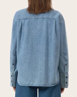 Long-sleeved cotton shirt with lavaliere collar