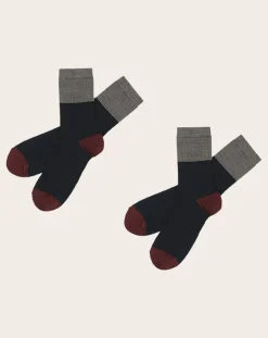 Set of 2 Pairs of Color Block Wool Socks - Women's Collection