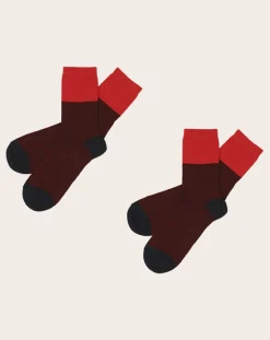 Set of 2 Pairs of Color Block Wool Socks - Women's Collection